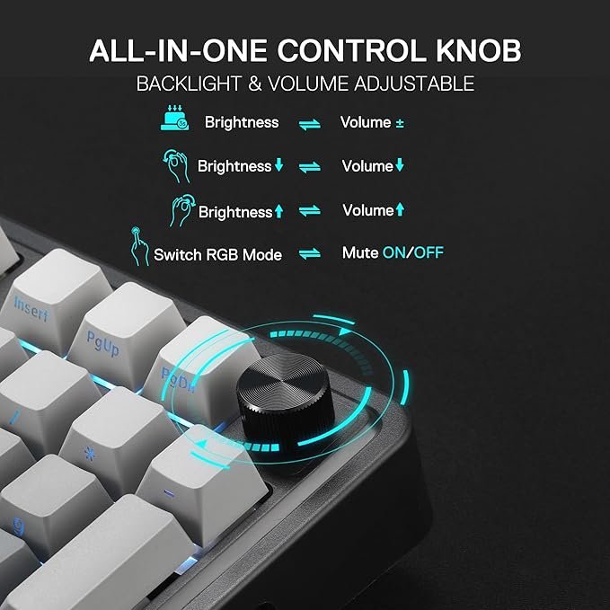 Redragon K686 PRO 98 Keys Wireless Gasket RGB Gaming Keyboard, 3-Mode PBT Mechanical Keyboard w/Hot-Swap South-Facing RGB Socket, Dedicated Knob Control & 5-Layer Noise Dampening,