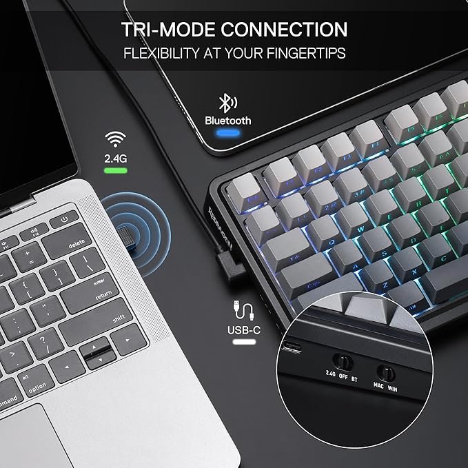 Redragon K686 PRO 98 Keys Wireless Gasket RGB Gaming Keyboard, 3-Mode PBT Mechanical Keyboard w/Hot-Swap South-Facing RGB Socket, Dedicated Knob Control & 5-Layer Noise Dampening,