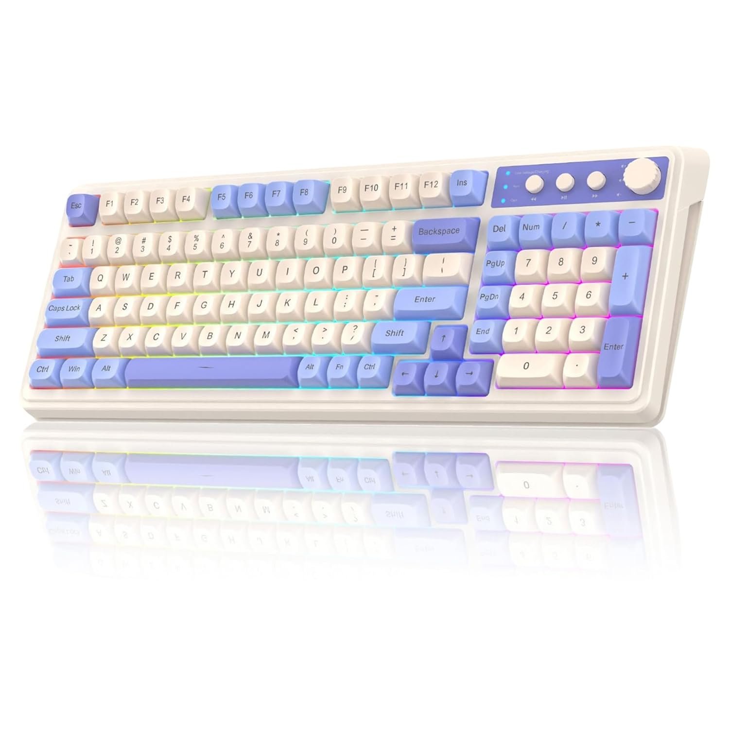 AULA S99 Tri-Mode (2.4G/BT/Wired) Programmable Full Size Membrane Gaming Keyboard | Blue+White (S99UW)