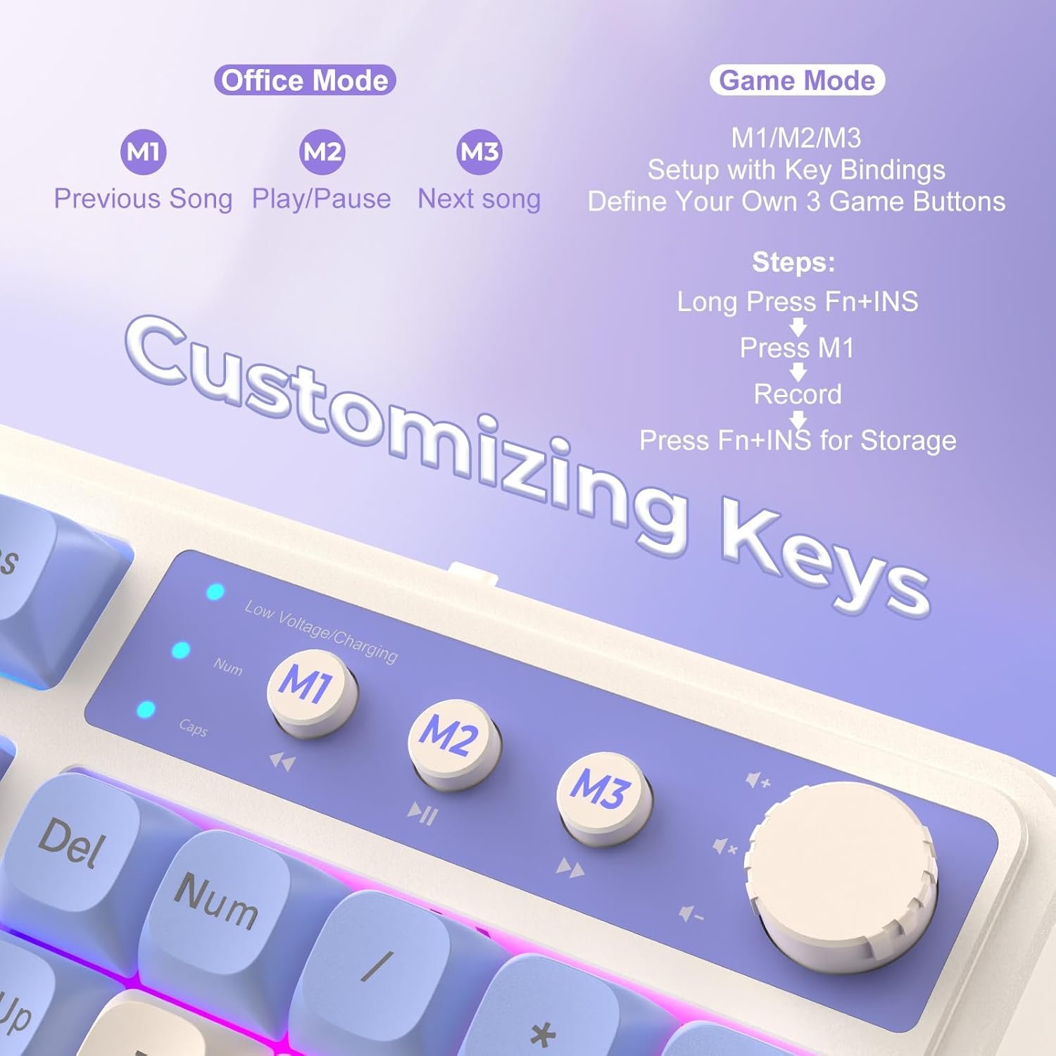 AULA S99 Tri-Mode (2.4G/BT/Wired) Programmable Full Size Membrane Gaming Keyboard | Blue+White (S99UW)