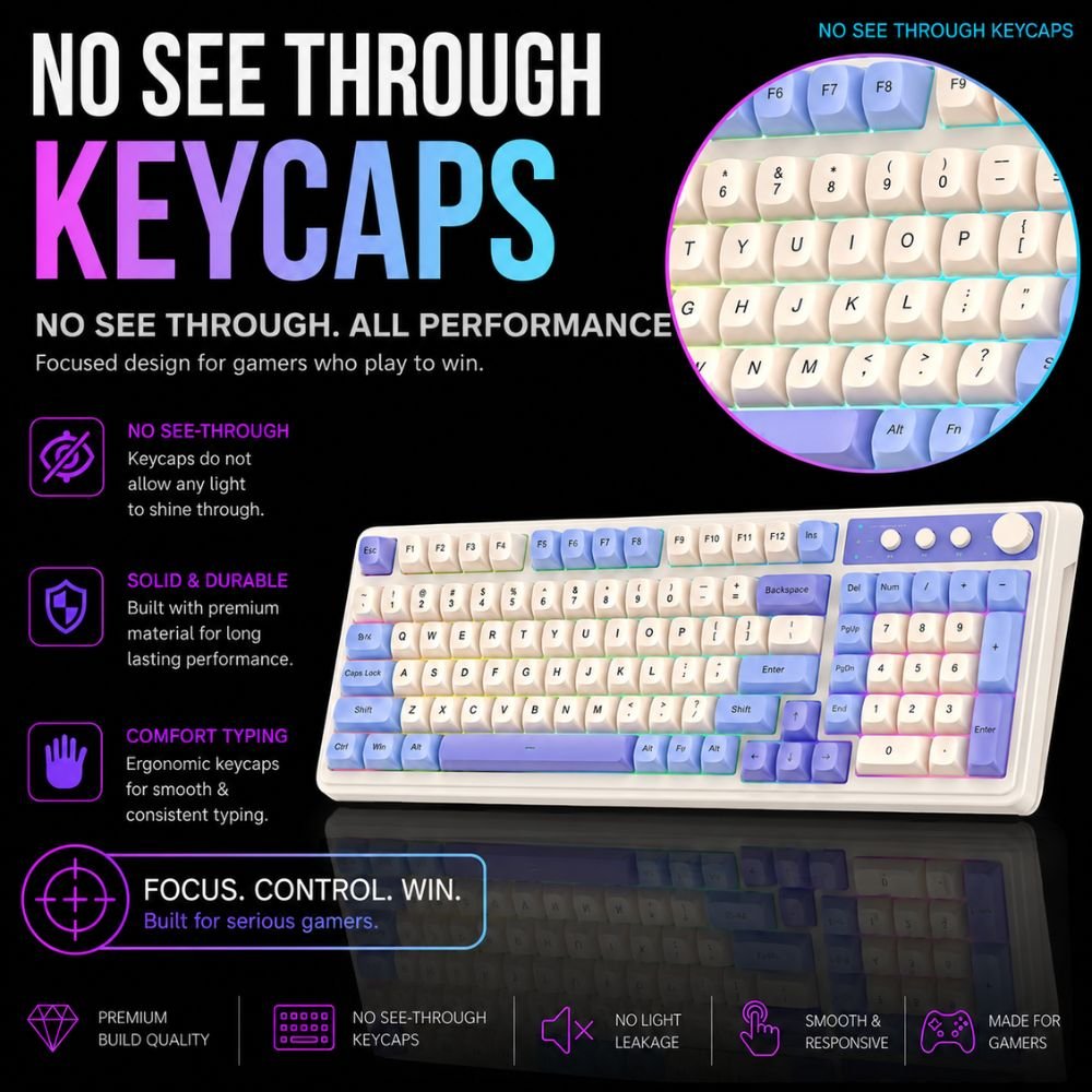 AULA S99 Tri-Mode (2.4G/BT/Wired) Programmable Full Size Membrane Gaming Keyboard | Blue+White (S99UW)