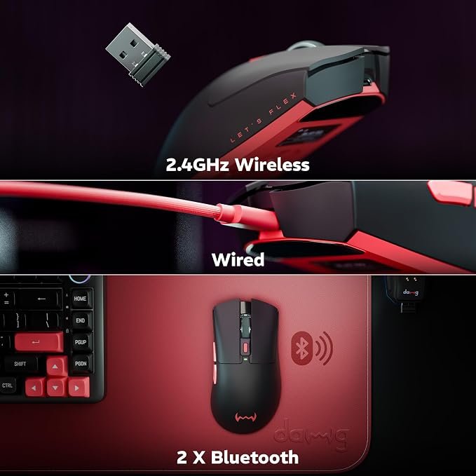 daWg Slay 50, 12000 DPI Wireless Gaming Mouse, PixArt 3311, 80Hrs* Backup, 1000Hz, 65gm Lightweight, 300IPS, 35G Acceleration, 6 Buttons, 20M Switch, RGB Charging Dock, Tri-Model (Black)