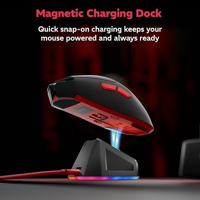 daWg Slay 50, 12000 DPI Wireless Gaming Mouse, PixArt 3311, 80Hrs* Backup, 1000Hz, 65gm Lightweight, 300IPS, 35G Acceleration, 6 Buttons, 20M Switch, RGB Charging Dock, Tri-Model (Black)