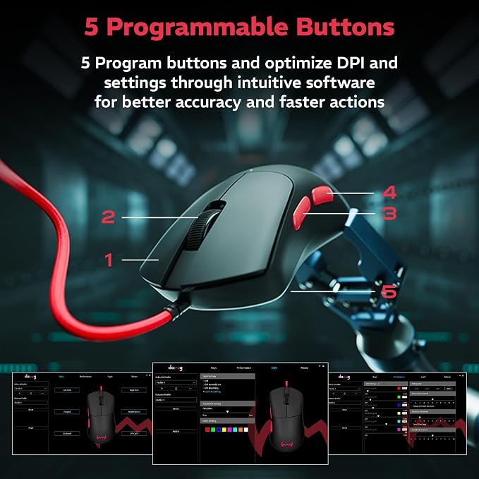 daWg Slay 25, 12400 DPI Wired Gaming Mouse, PixArt 3327 Sensor, 20M Huano Switches, 6 Buttons, 1000Hz Polling Rate, 85gm Lightweight, 220 IPS, 30G Acceleration, 1.5M Braided Cable (Black)