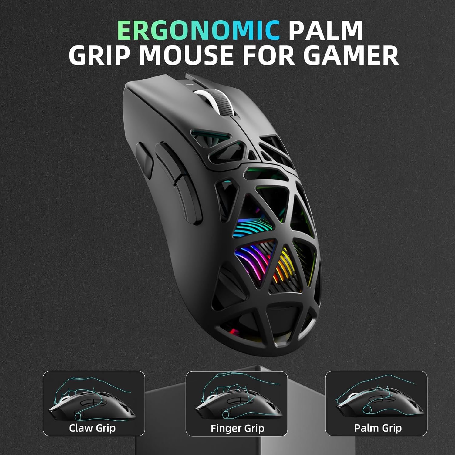 AULA SC620 Tri-Mode (BT5.3/2.4GHz/USB-C) Wireless Gaming Mouse for PC, Laptop, Mac | Black (SC620B)