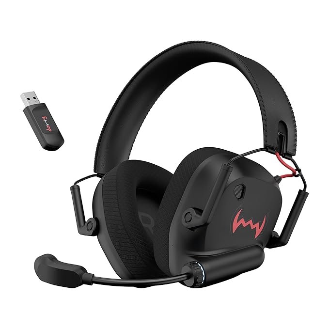 daWg HeadBug G60 RED Lightweight Wireless Gaming Headphones, 20ms Ultra Low Latency (2.4GHz), Bluetooth v5.4, 40mm Neodymium Drivers, Crystal Clear Mic, Soft Leatherlite Headband, for PS5, PS4, PC, Mobile