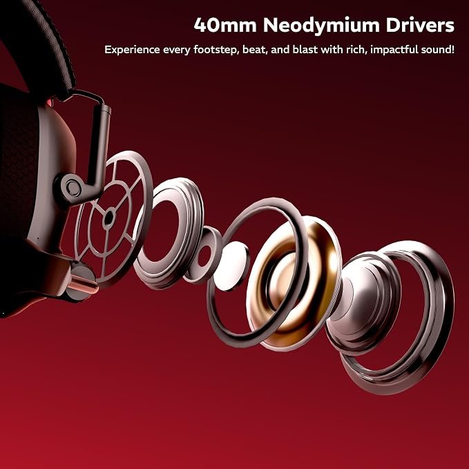 daWg HeadBug G60 RED Lightweight Wireless Gaming Headphones, 20ms Ultra Low Latency (2.4GHz), Bluetooth v5.4, 40mm Neodymium Drivers, Crystal Clear Mic, Soft Leatherlite Headband, for PS5, PS4, PC, Mobile