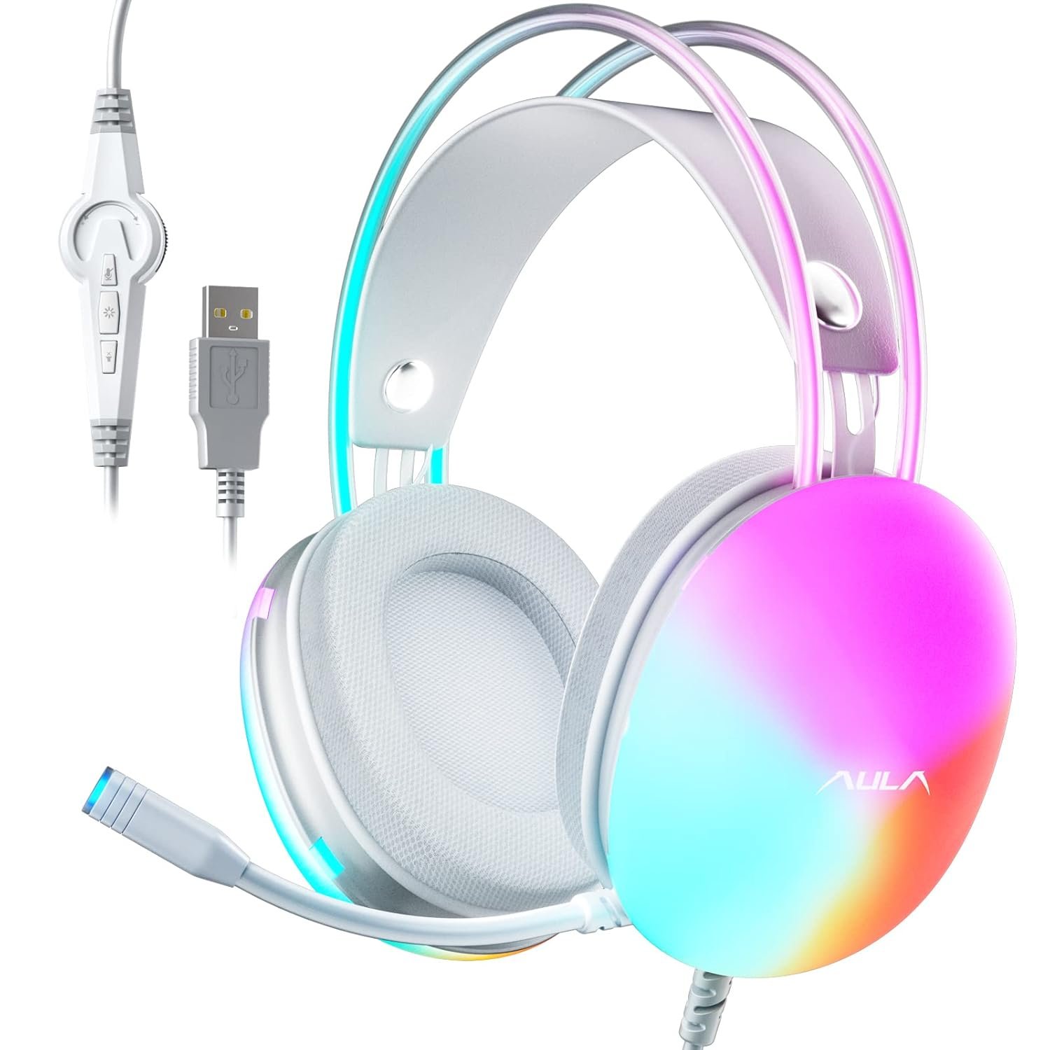 AULA S505 RGB Wired Gaming Headset With Adjustable Mic | Pink (S505P)