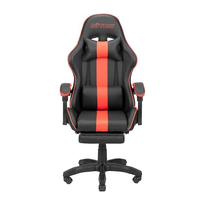 NiTHO RAVEN Gaming Office Chair | Ergonomic Computer Chair with Linkage Armrests, Foldable Footrest, Class 3 Gas Lift, 135° Adjustable Recline, Swivel Chair for Gaming or Home Office, Black & Red