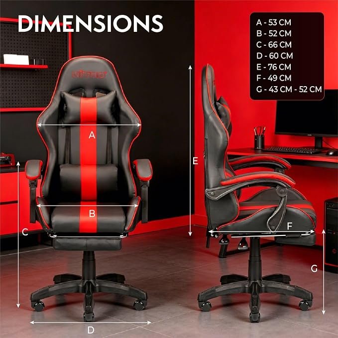 NiTHO RAVEN Gaming Office Chair | Ergonomic Computer Chair with Linkage Armrests, Foldable Footrest, Class 3 Gas Lift, 135° Adjustable Recline, Swivel Chair for Gaming or Home Office, Black & Red